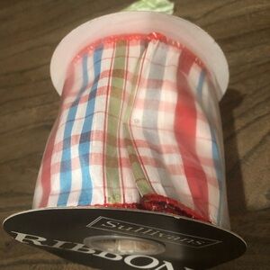 Sullivans 4” Wired Red and Blue Plaid Ribbon